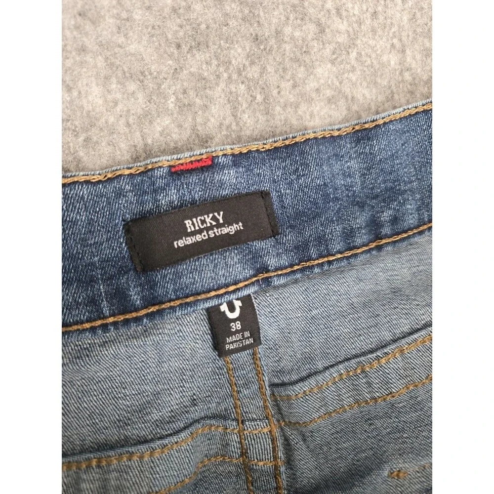 True Religion Mens Ricky Flap SN Straight Leg Jeans Blue Rinse 38x33 22673